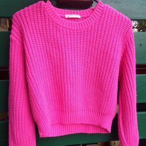 Hot Pink Cropped Knit Sweater